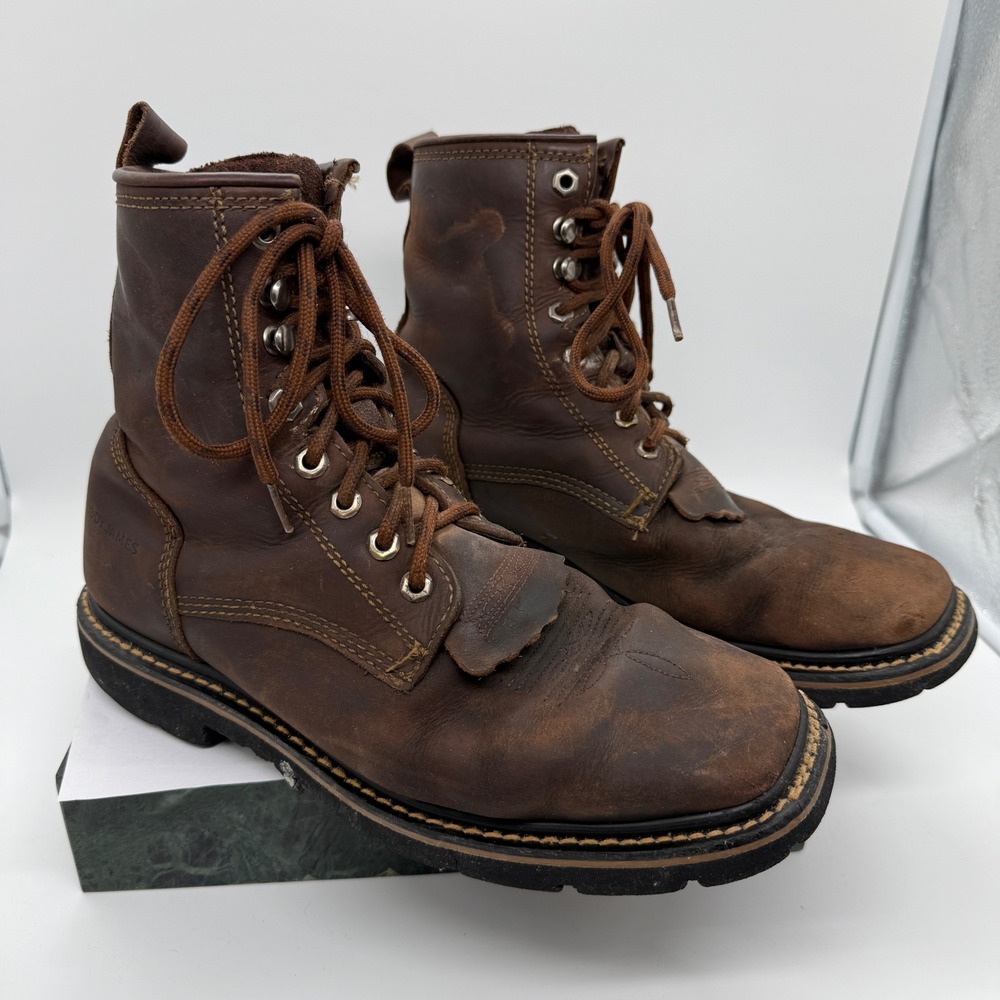 Cody James Work Boots Mens 10D Brown Leather Kiltie Logger Lace Up Round Toe Lug